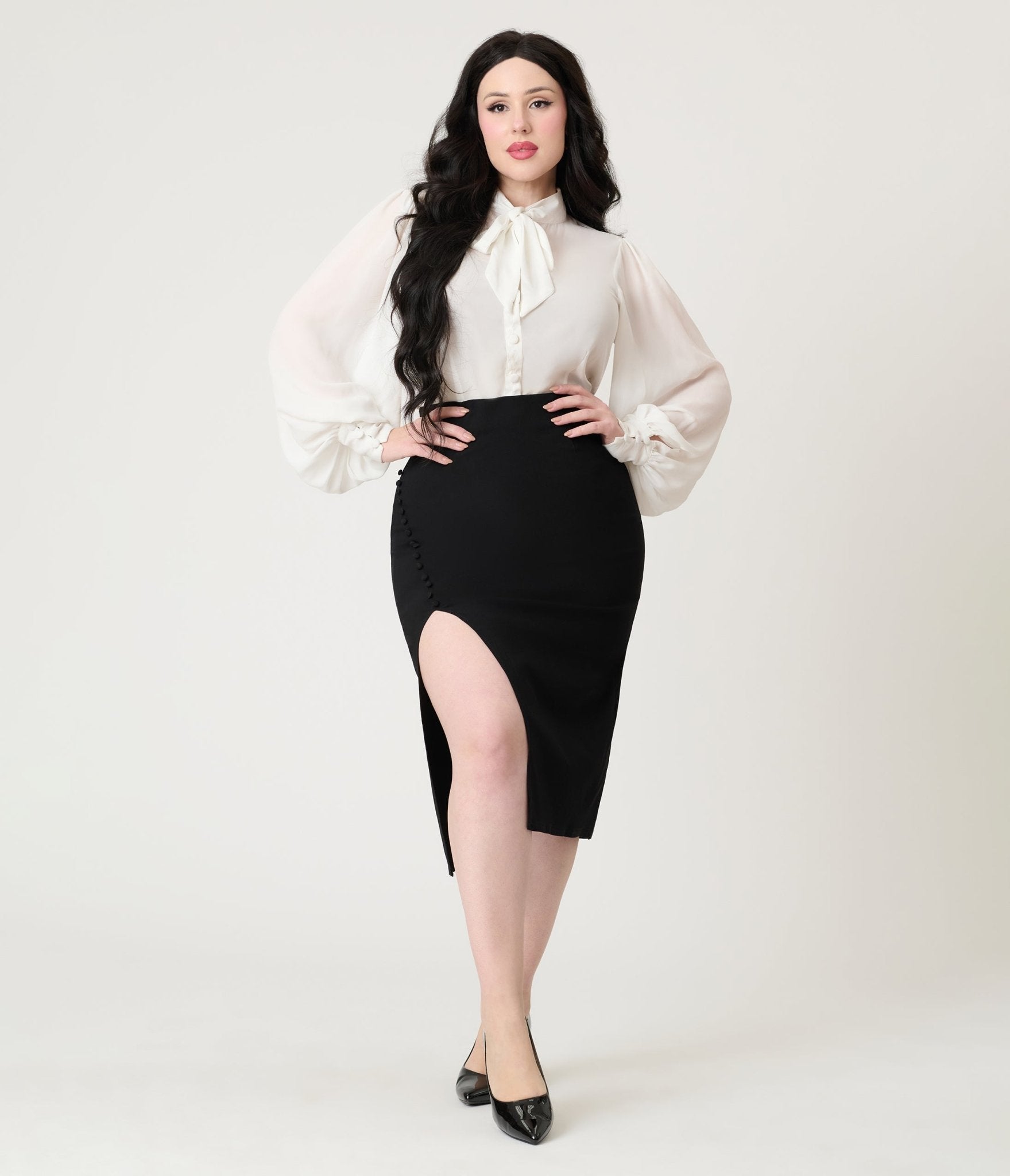 Unique Vintage Black Asymmetrical Pencil Skirt - Unique Vintage - Womens, BOTTOMS, SKIRTS