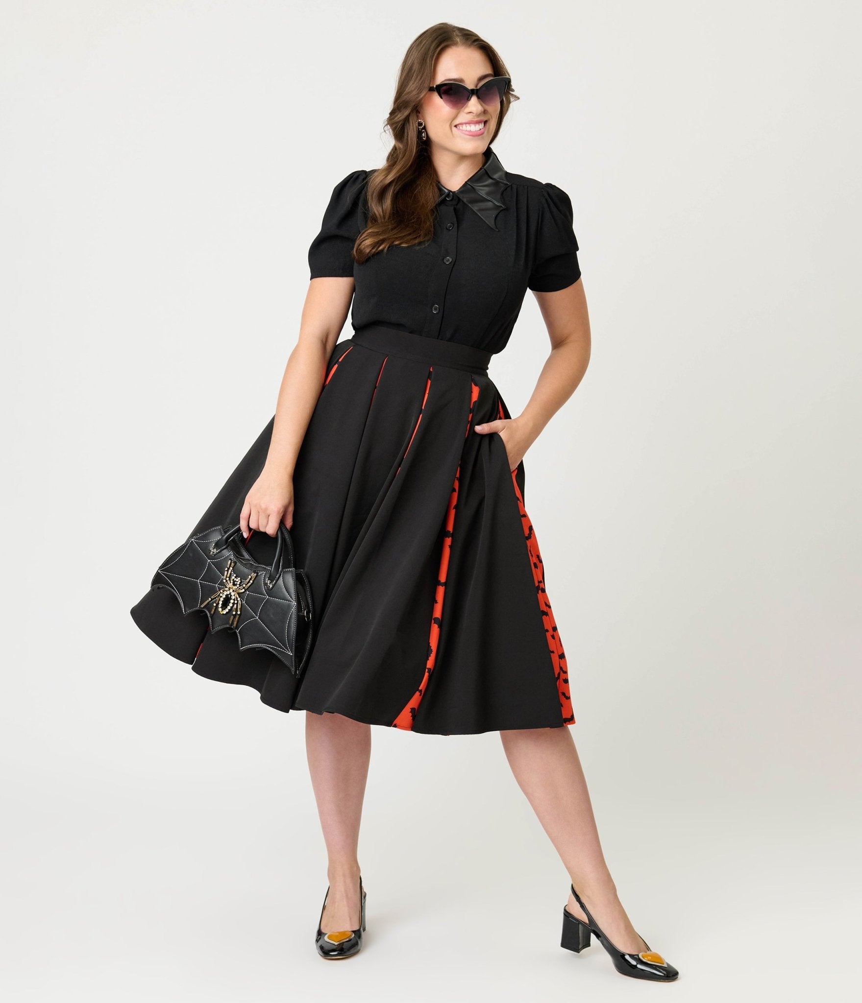 Unique Vintage Black Bat Collar Blouse - Unique Vintage - Womens, TOPS, WOVEN TOPS