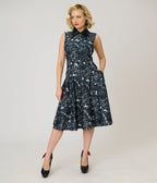 Unique Vintage Black Bat Print & Bat Collar Darlene Swing Dress - Unique Vintage - Womens, DRESSES, SWING