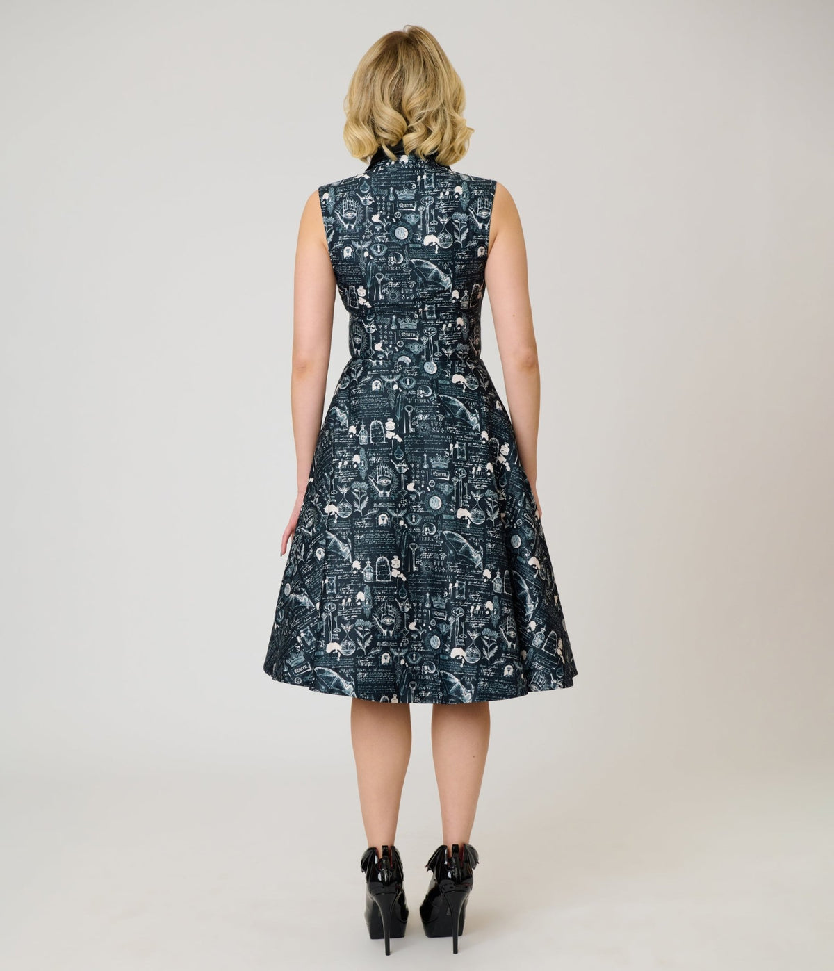 Unique Vintage Black Bat Print & Bat Collar Darlene Swing Dress - Unique Vintage - Womens, DRESSES, SWING
