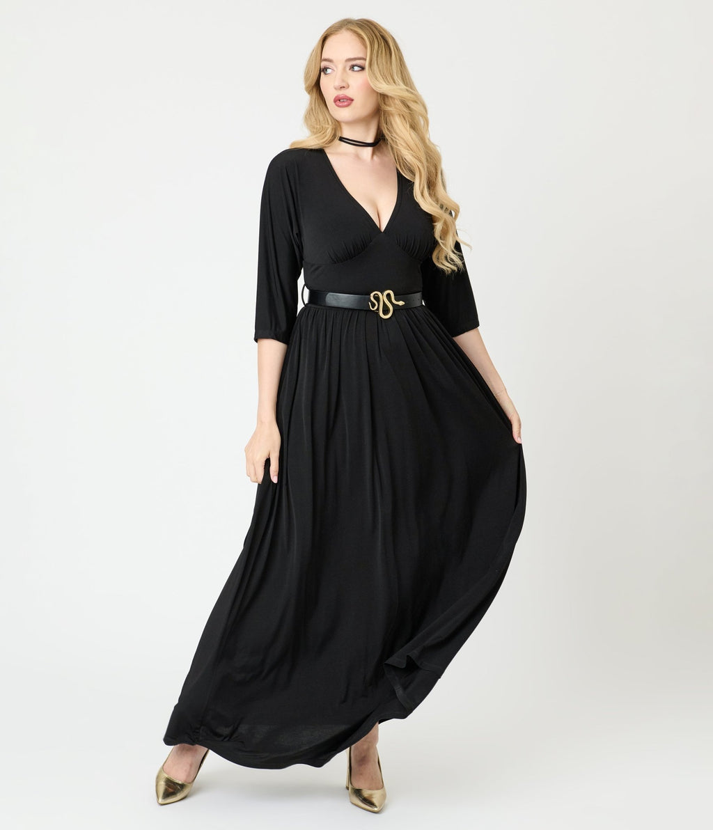 Unique Vintage Black Batwing Sleeve Maxi Dress