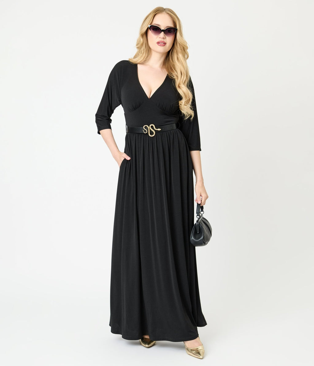 Unique Vintage Black Batwing Sleeve Maxi Dress