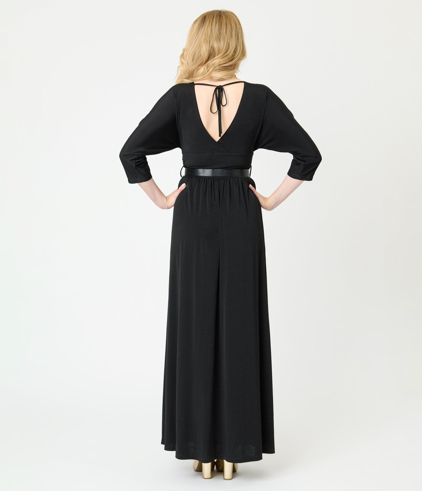 Unique Vintage Black Batwing Sleeve Maxi Dress - Unique Vintage - Womens, DRESSES, MAXI