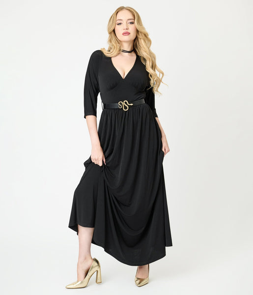 Unique Vintage Black Batwing Sleeve Maxi Dress