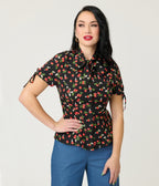 Unique Vintage Black & Berries Print Chita Blouse - Unique Vintage - Womens, TOPS, WOVEN TOPS