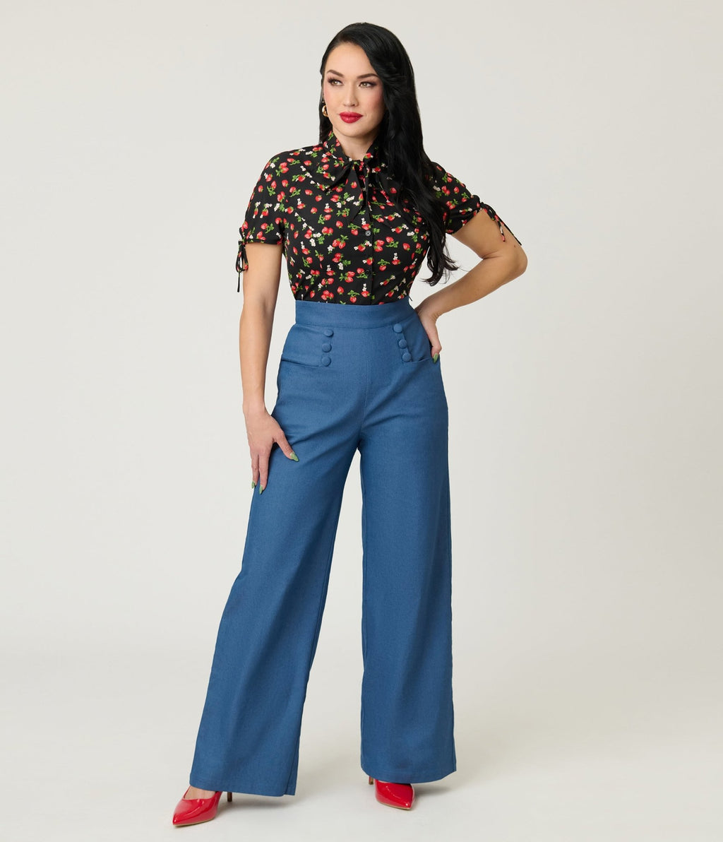 Unique Vintage Black & Berries Print Chita Blouse - Unique Vintage - Womens, TOPS, WOVEN TOPS