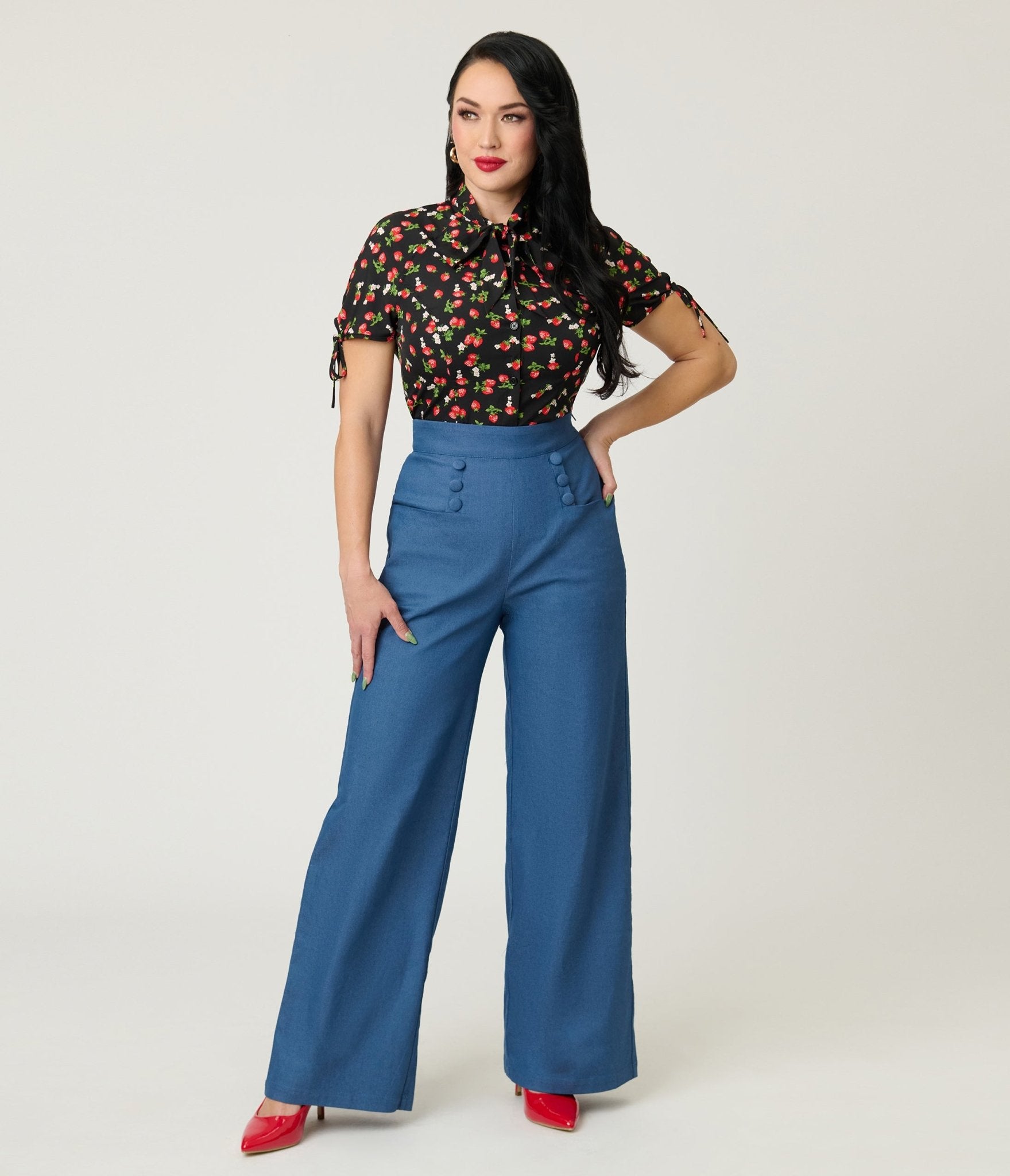 Unique Vintage Black & Berries Print Chita Blouse - Unique Vintage - Womens, TOPS, WOVEN TOPS