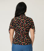 Unique Vintage Black & Berries Print Chita Blouse - Unique Vintage - Womens, TOPS, WOVEN TOPS
