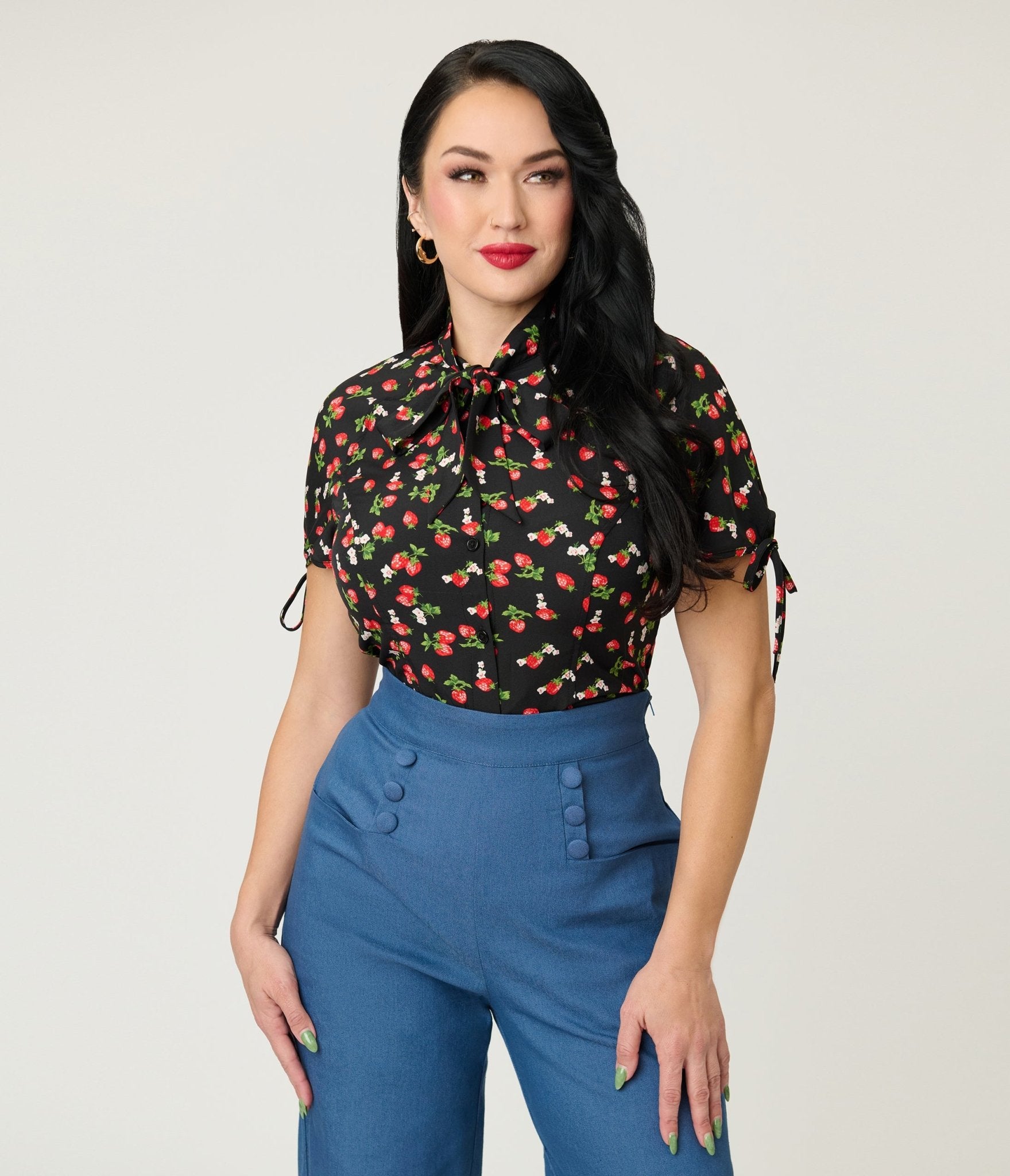 Unique Vintage Black & Berries Print Chita Blouse - Unique Vintage - Womens, TOPS, WOVEN TOPS