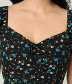 Unique Vintage Black & Blue Floral Puff Sleeve Midi Dress - Unique Vintage - Womens, DRESSES, MAXI