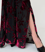 Unique Vintage Black & Burgundy Floral Burnout Shannon Caftan - Unique Vintage - Womens, DRESSES, CAFTAN