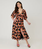 Unique Vintage Black Butterfly Print Wrap Midi Dress - Unique Vintage - Womens, DRESSES, MIDI