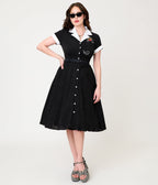 Unique Vintage Black Cat Embroidered Alexis Swing Dress - Unique Vintage - Womens, DRESSES, SWING