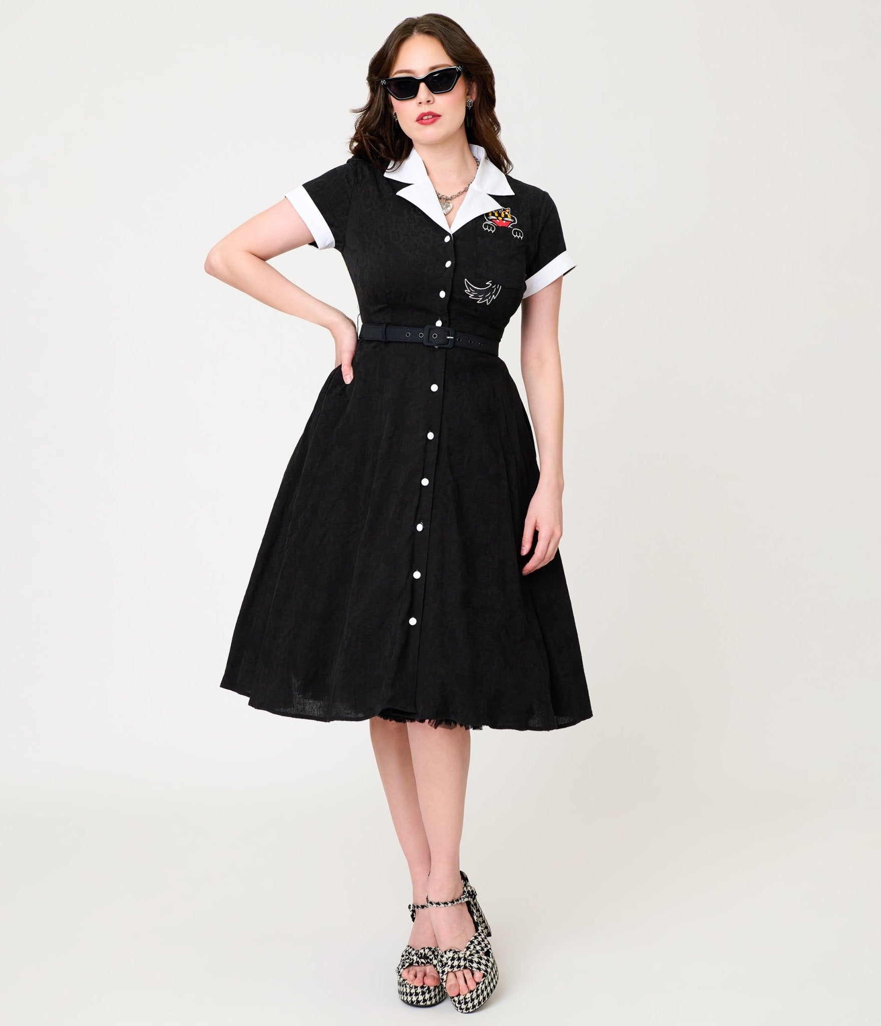 Unique Vintage Black Cat Embroidered Alexis Swing Dress - Unique Vintage - Womens, DRESSES, SWING