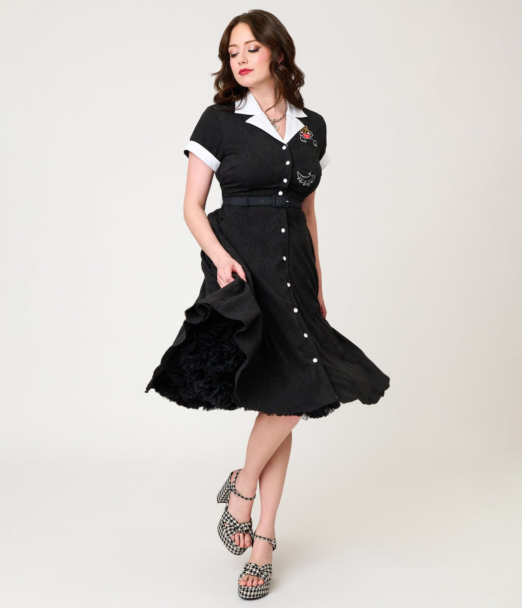 Unique Vintage Black Cat Embroidered Alexis Swing Dress - Unique Vintage - Womens, DRESSES, SWING