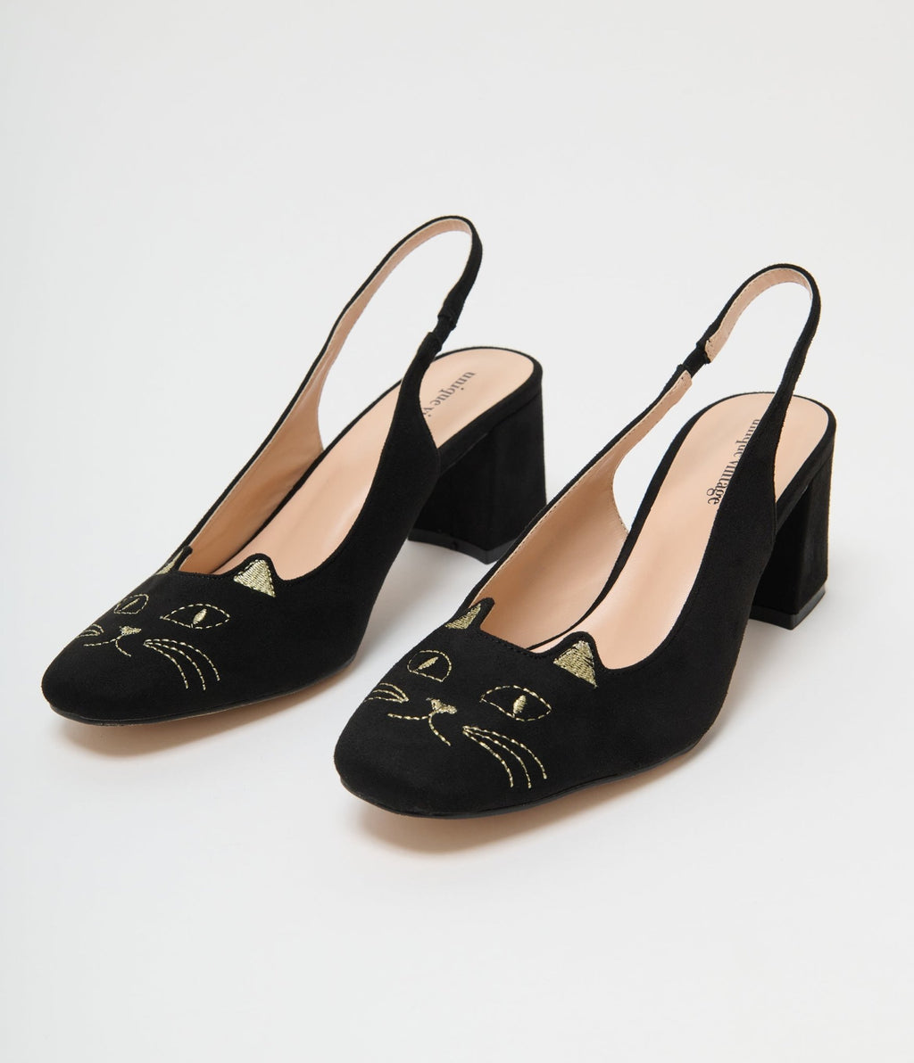 Unique Vintage Black Cat Slingback Heel - Unique Vintage - Womens, SHOES, HEELS