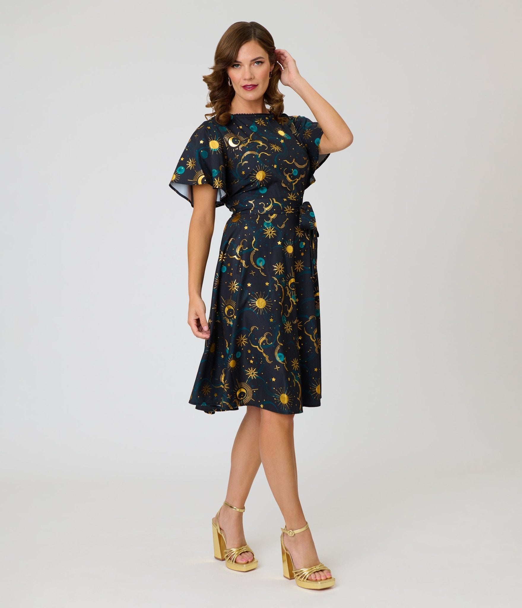 Unique Vintage Black Celestial Print Swing Dress - Unique Vintage - Womens, DRESSES, SWING