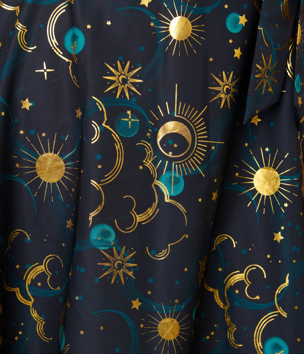 Unique Vintage Black Celestial Print Swing Dress - Unique Vintage - Womens, DRESSES, SWING