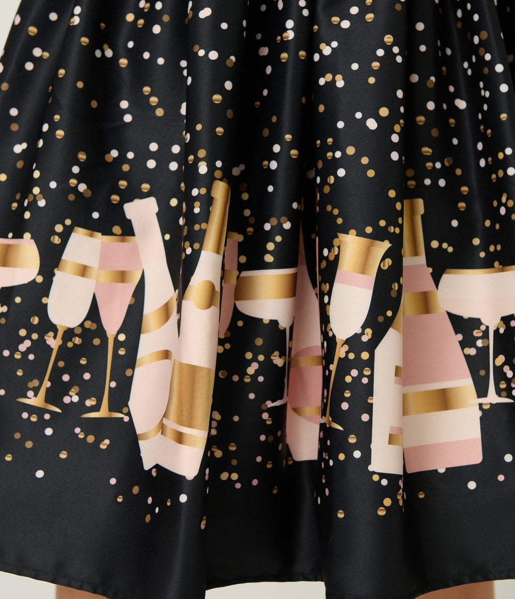 Unique Vintage Black Champagne Celebration Swing Dress - Unique Vintage - Womens, DRESSES, SWING