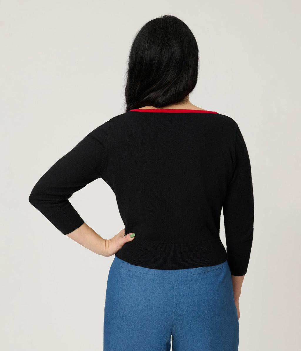 Unique Vintage Black & Cherries Cardigan - Unique Vintage - Womens, TOPS, SWEATERS