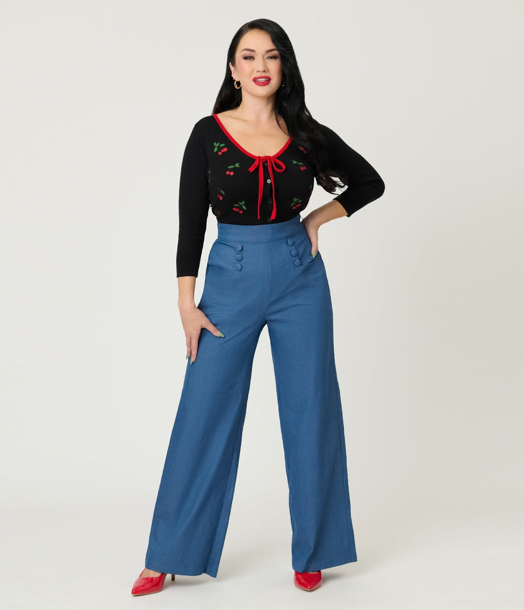 Unique Vintage Black & Cherries Cardigan - Unique Vintage - Womens, TOPS, SWEATERS