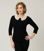 Unique Vintage Black & Cherry Pin Bookworm Cardigan - Unique Vintage - Womens, TOPS, SWEATERS