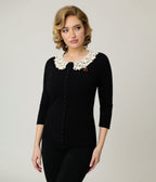Unique Vintage Black & Cherry Pin Bookworm Cardigan - Unique Vintage - Womens, TOPS, SWEATERS