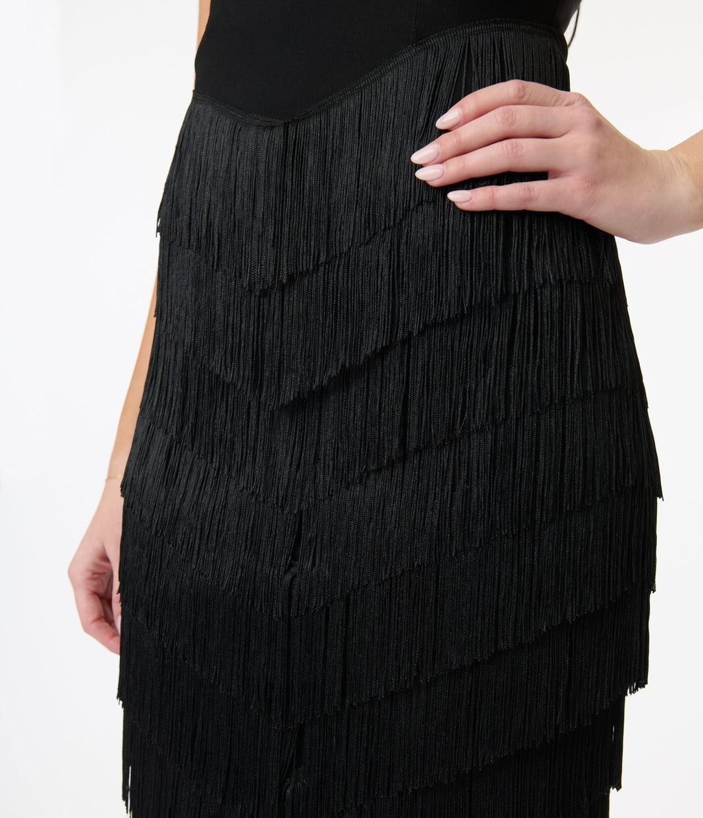 Unique Vintage Black Chevron Fringe Pencil Dress - Unique Vintage - Womens, DRESSES, WIGGLE