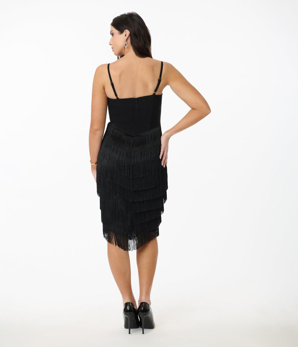 Unique Vintage Black Chevron Fringe Pencil Dress - Unique Vintage - Womens, DRESSES, WIGGLE