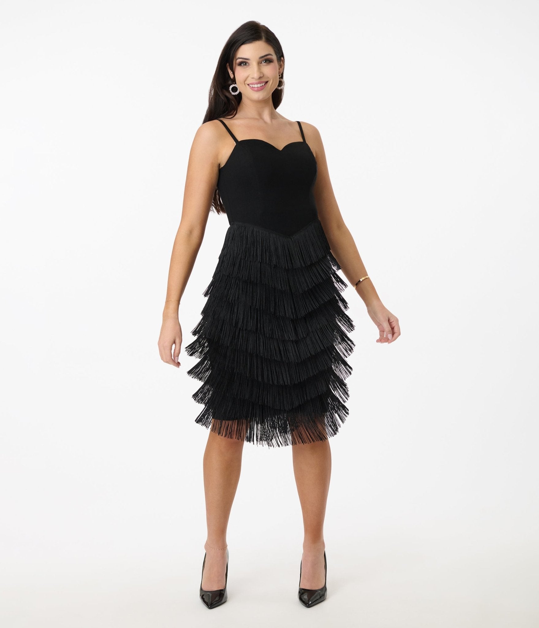 Unique Vintage Black Chevron Fringe Pencil Dress - Unique Vintage - Womens, DRESSES, WIGGLE