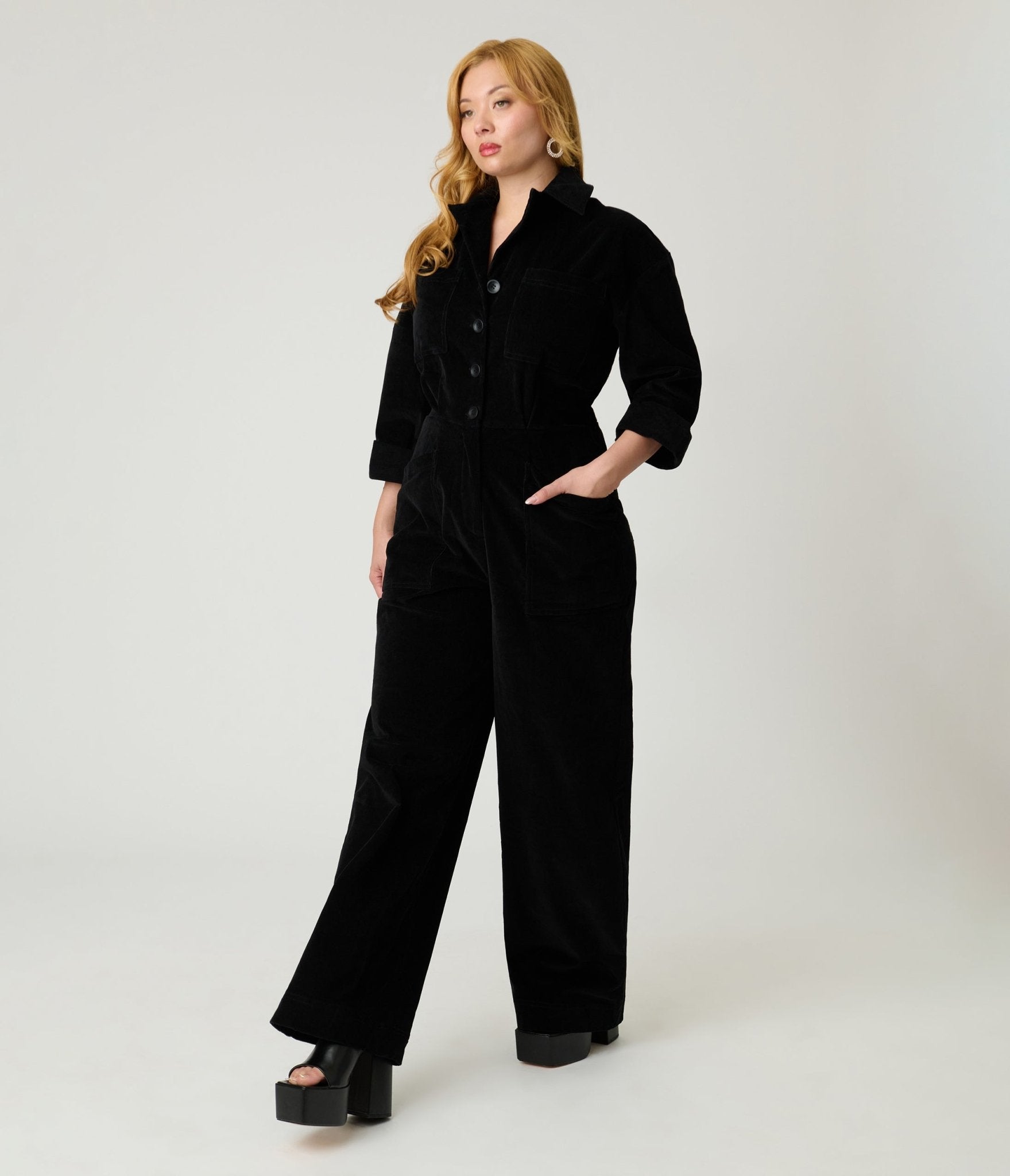 Unique Vintage Black Corduroy Jumpsuit - Unique Vintage - Womens, BOTTOMS, ROMPERS AND JUMPSUITS