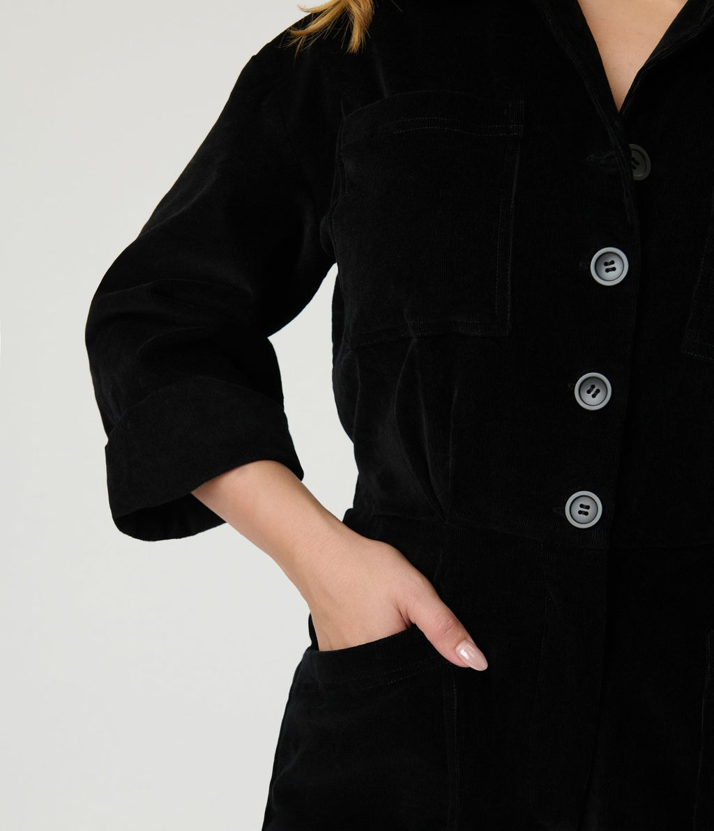 Unique Vintage Black Corduroy Jumpsuit - Unique Vintage - Womens, BOTTOMS, ROMPERS AND JUMPSUITS