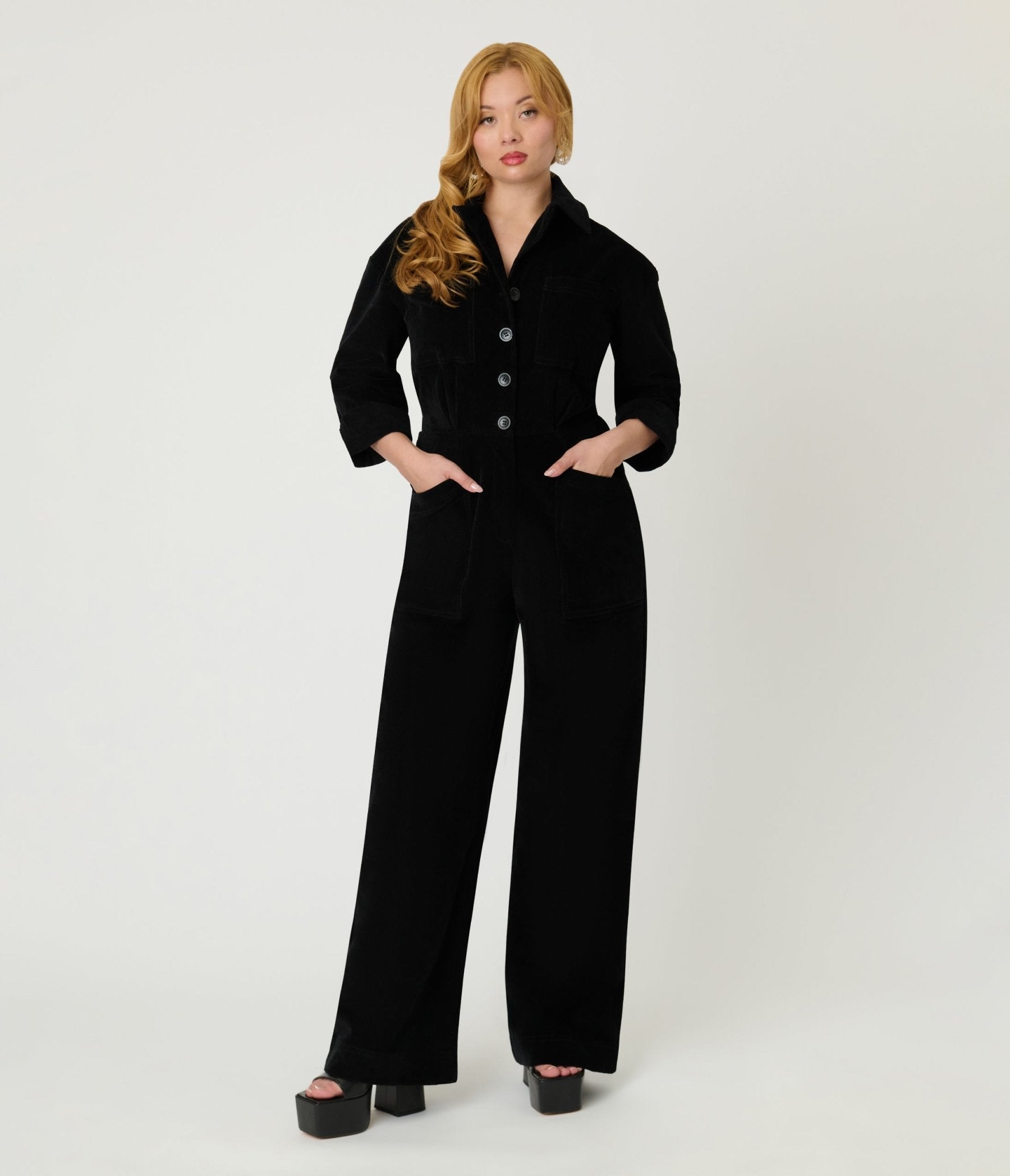 Unique Vintage Black Corduroy Jumpsuit - Unique Vintage - Womens, BOTTOMS, ROMPERS AND JUMPSUITS