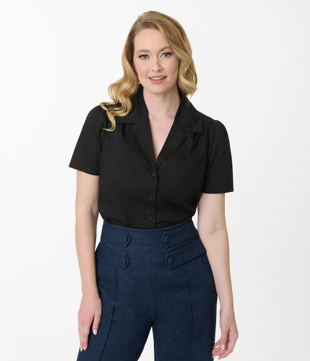 Unique Vintage Black Cotton Blouse - Unique Vintage - Womens, TOPS, WOVEN TOPS