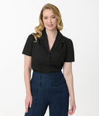 Unique Vintage Black Cotton Blouse - Unique Vintage - Womens, TOPS, WOVEN TOPS