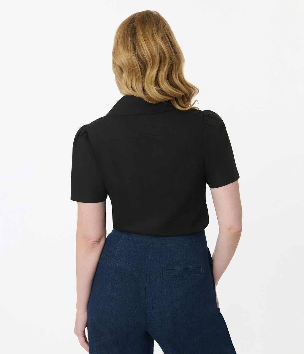 Unique Vintage Black Cotton Blouse - Unique Vintage - Womens, TOPS, WOVEN TOPS