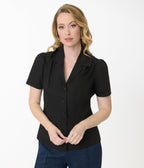 Unique Vintage Black Cotton Blouse - Unique Vintage - Womens, TOPS, WOVEN TOPS