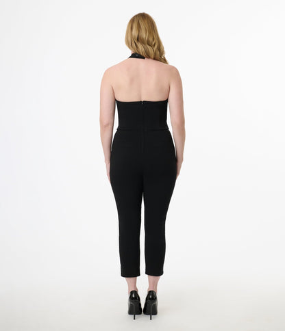Unique Vintage Black Criss Cross Halter Jumpsuit - Unique Vintage - Womens, BOTTOMS, ROMPERS AND JUMPSUITS
