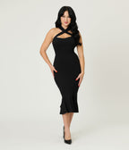 Unique Vintage Black Criss Cross Halter Pencil Dress - Unique Vintage - Womens, DRESSES, WIGGLE