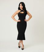Unique Vintage Black Criss Cross Halter Pencil Dress - Unique Vintage - Womens, DRESSES, WIGGLE