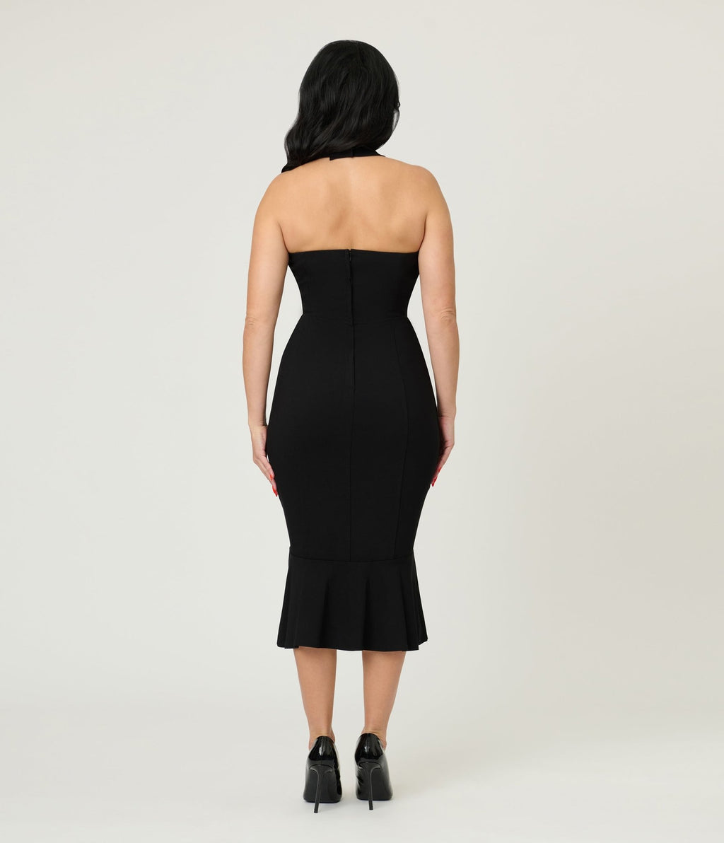 Unique Vintage Black Criss Cross Halter Pencil Dress - Unique Vintage - Womens, DRESSES, WIGGLE