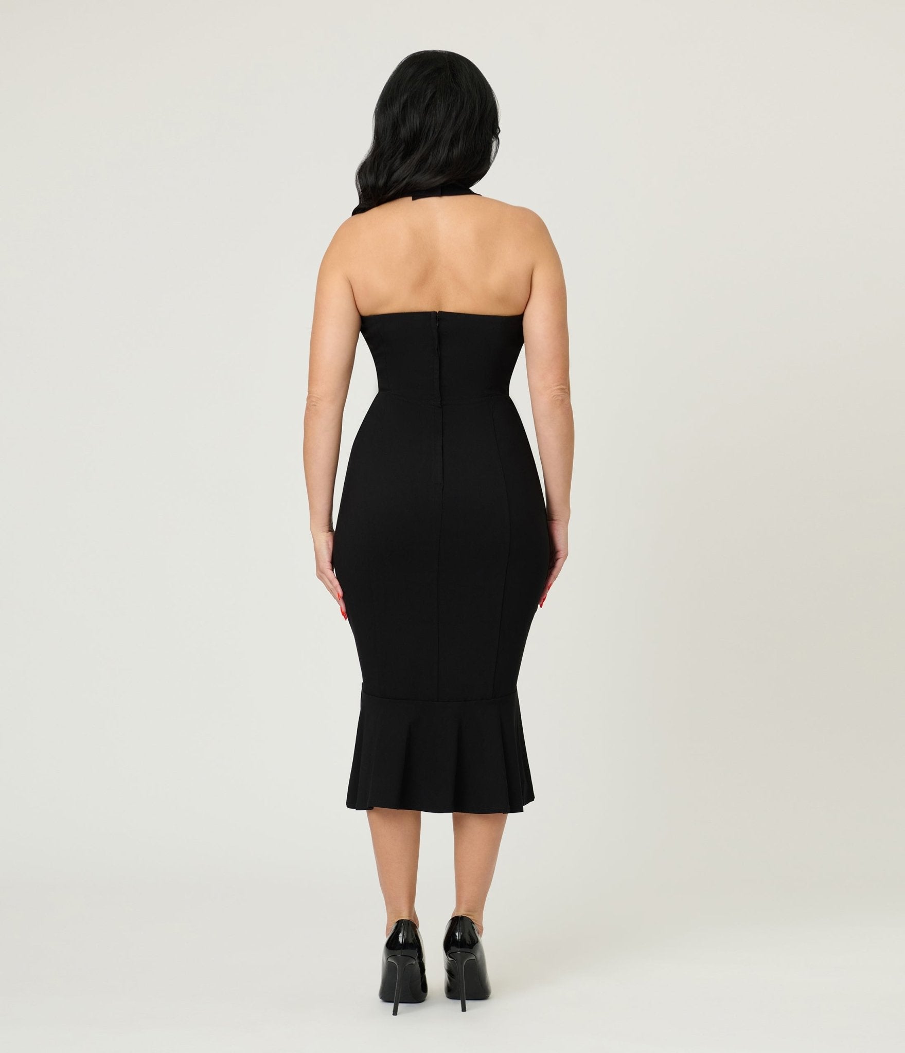 Unique Vintage Black Criss Cross Halter Pencil Dress - Unique Vintage - Womens, DRESSES, WIGGLE