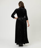 Unique Vintage Black Crushed Velvet Starlet Duster - Unique Vintage - Womens, DRESSES, MAXI