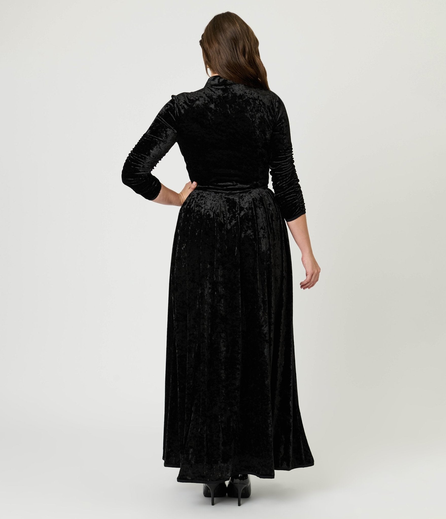 Unique Vintage Black Crushed Velvet Starlet Duster - Unique Vintage - Womens, DRESSES, MAXI