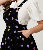 Unique Vintage Black & Crystal Ball Print Corduroy Brionne Pinafore Skirt - Unique Vintage - Womens, BOTTOMS, SKIRTS