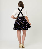 Unique Vintage Black & Crystal Ball Print Corduroy Brionne Pinafore Skirt - Unique Vintage - Womens, BOTTOMS, SKIRTS