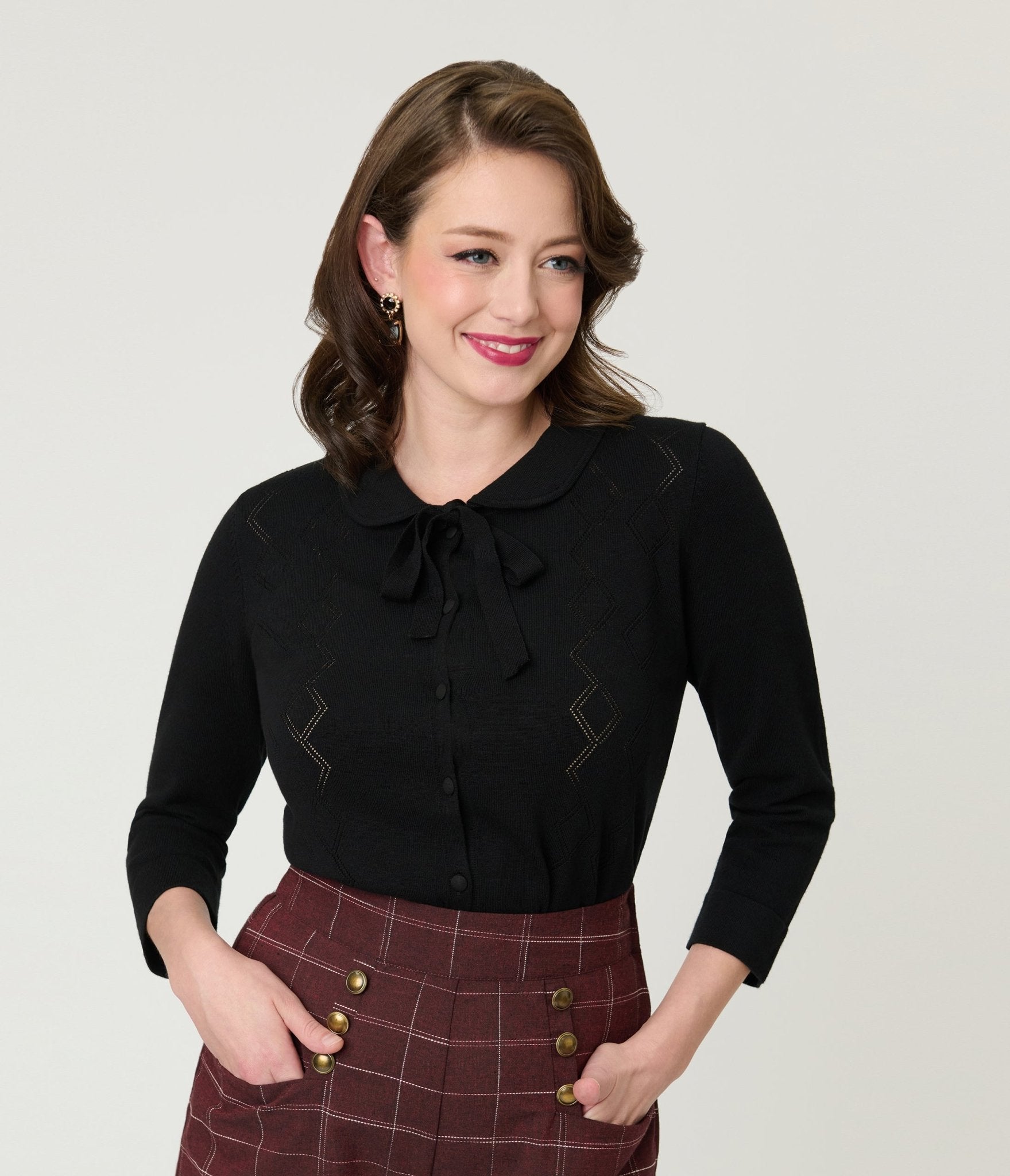 Unique Vintage Black Diamond Knit Cardigan - Unique Vintage - Womens, TOPS, SWEATERS