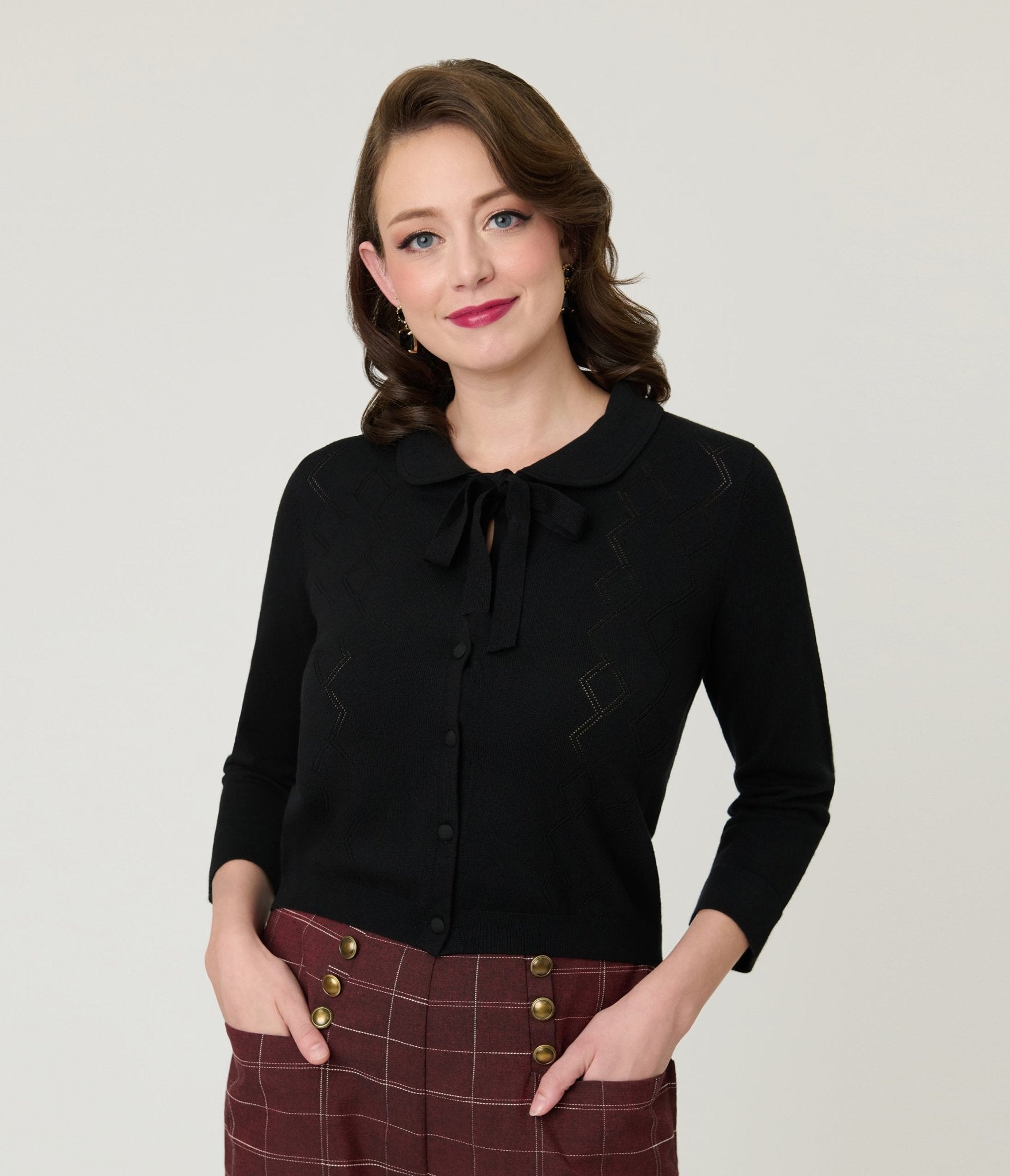 Unique Vintage Black Diamond Knit Cardigan - Unique Vintage - Womens, TOPS, SWEATERS