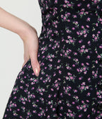 Unique Vintage Black Ditzy Floral Sweetheart Skirted Romper - Unique Vintage - Womens, BOTTOMS, ROMPERS AND JUMPSUITS