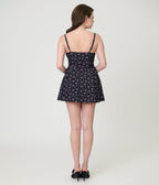 Unique Vintage Black Ditzy Floral Sweetheart Skirted Romper - Unique Vintage - Womens, BOTTOMS, ROMPERS AND JUMPSUITS